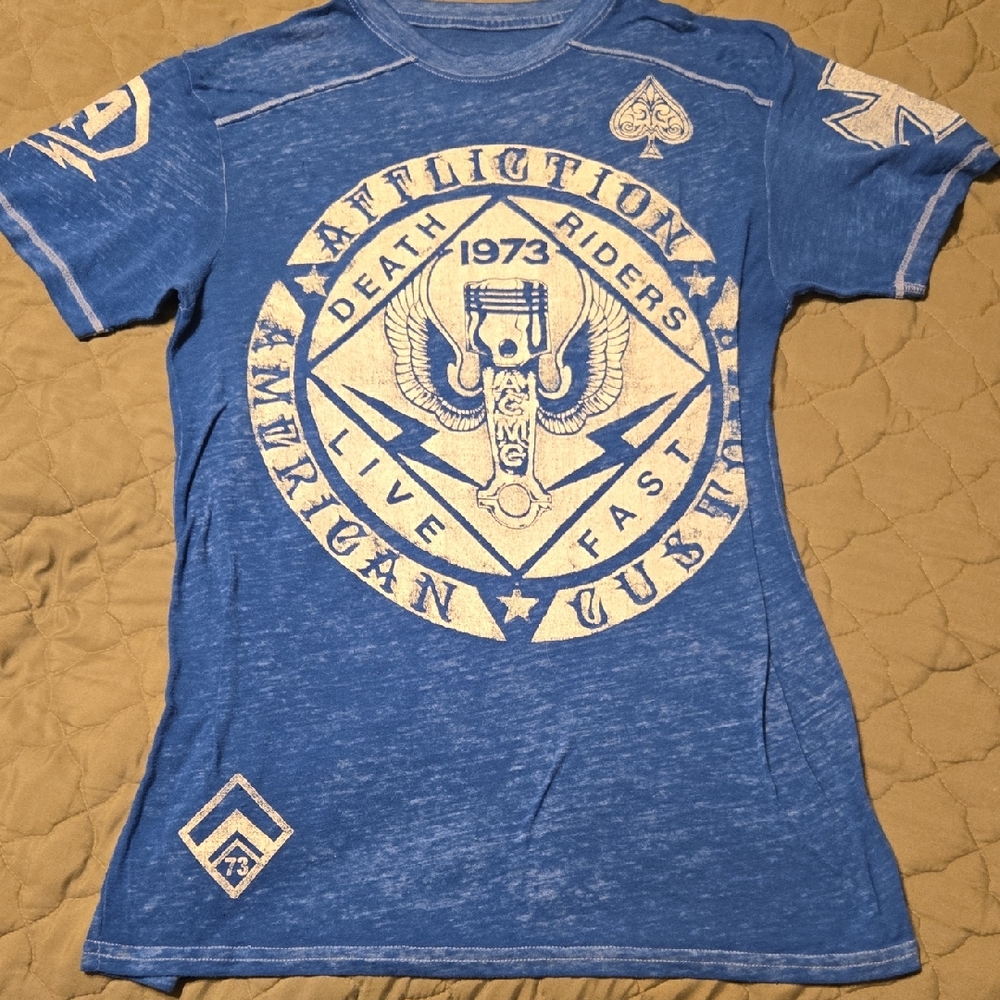Affliction Blue and White Graphic Tee